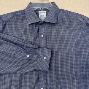 Brooks Brothers Relaxed Fit Tattersall Plaid Dress Shirt 17-4 All Cotton Blue